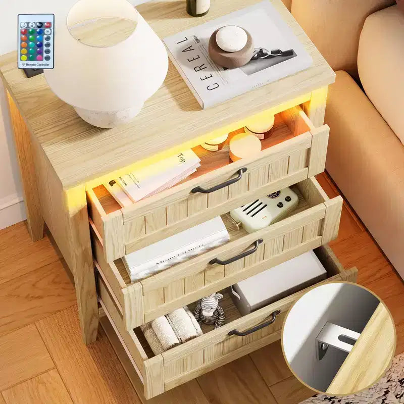 Commode moderne à 3/5/6/8 tiroirs avec lumière LED, petite table de chevet en bois et commode, meuble de rangement pour chambre, placard et salon