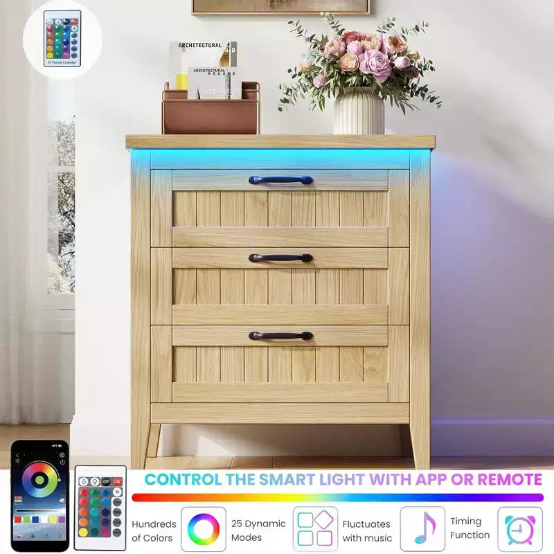 Commode moderne à 3/5/6/8 tiroirs avec lumière LED, petite table de chevet en bois et commode, meuble de rangement pour chambre, placard et salon