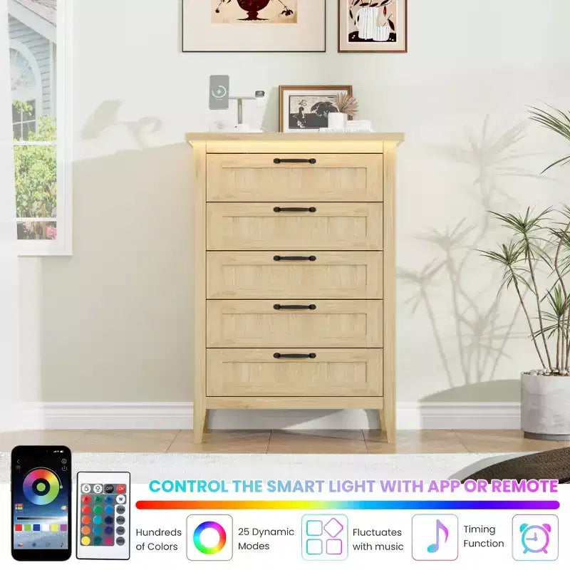 Commode moderne à 3/5/6/8 tiroirs avec lumière LED, petite table de chevet en bois et commode, meuble de rangement pour chambre, placard et salon
