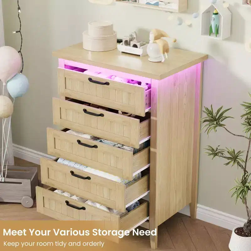 Commode moderne à 3/5/6/8 tiroirs avec lumière LED, petite table de chevet en bois et commode, meuble de rangement pour chambre, placard et salon