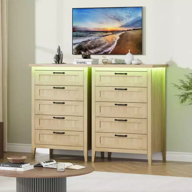 Commode moderne à 3/5/6/8 tiroirs avec lumière LED, petite table de chevet en bois et commode, meuble de rangement pour chambre, placard et salon