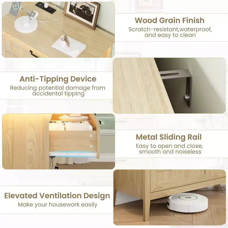 Commode moderne à 3/5/6/8 tiroirs avec lumière LED, petite table de chevet en bois et commode, meuble de rangement pour chambre, placard et salon