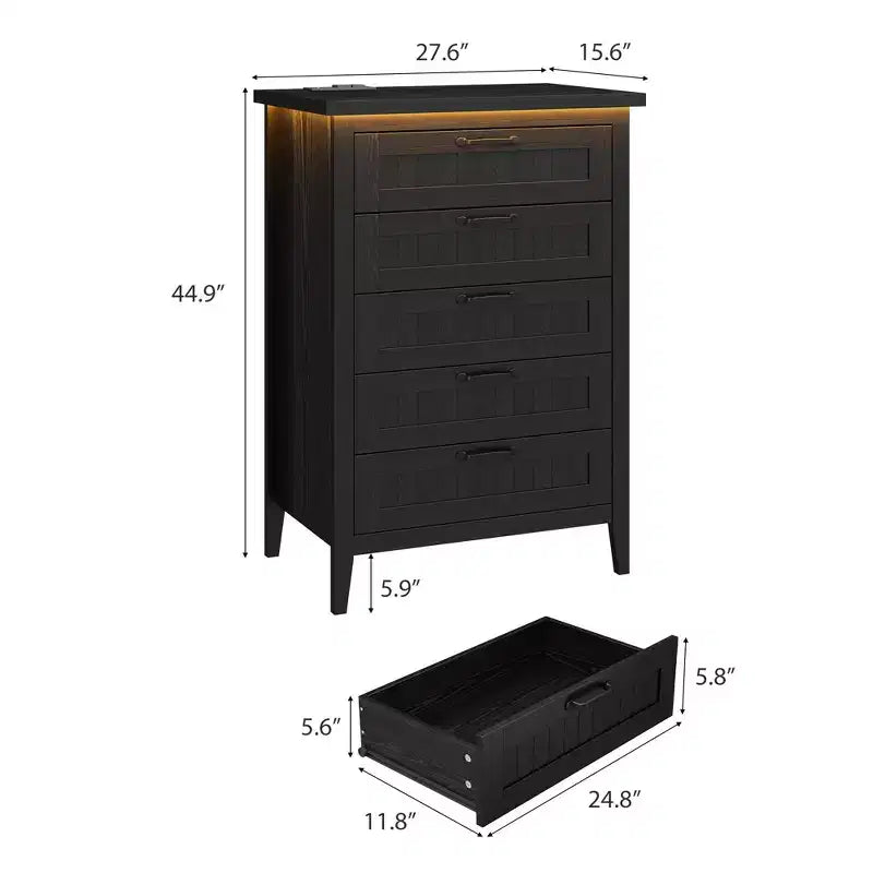 Commode moderne à 3/5/6/8 tiroirs avec lumière LED, petite table de chevet en bois et commode, meuble de rangement pour chambre, placard et salon