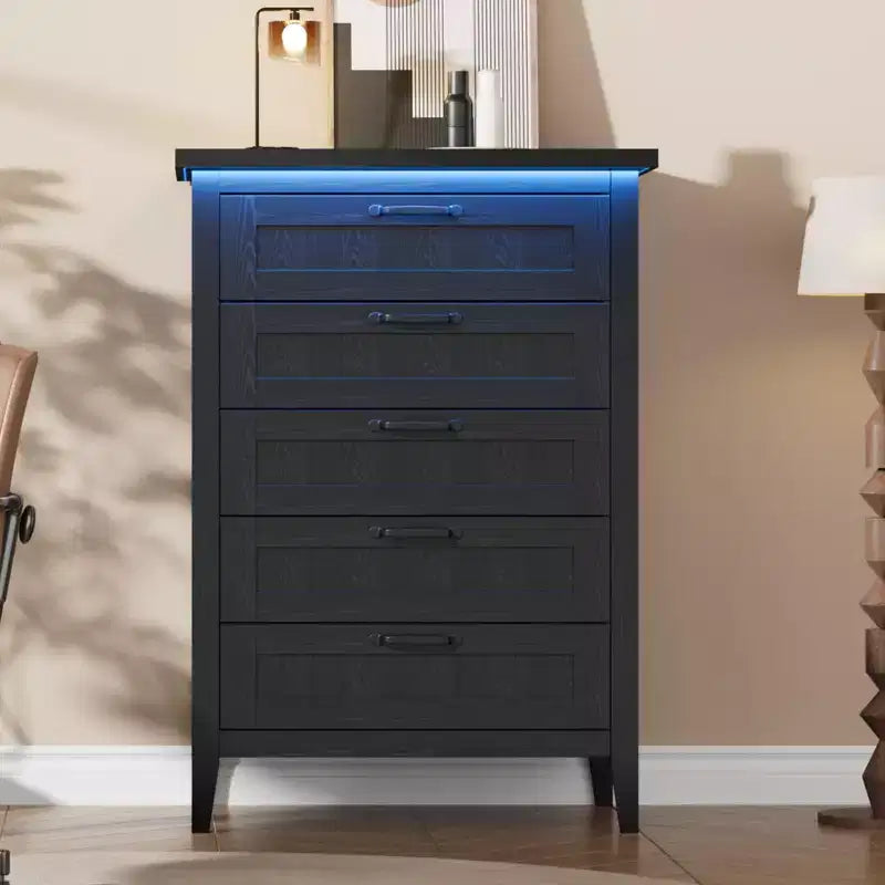 Commode moderne à 3/5/6/8 tiroirs avec lumière LED, petite table de chevet en bois et commode, meuble de rangement pour chambre, placard et salon