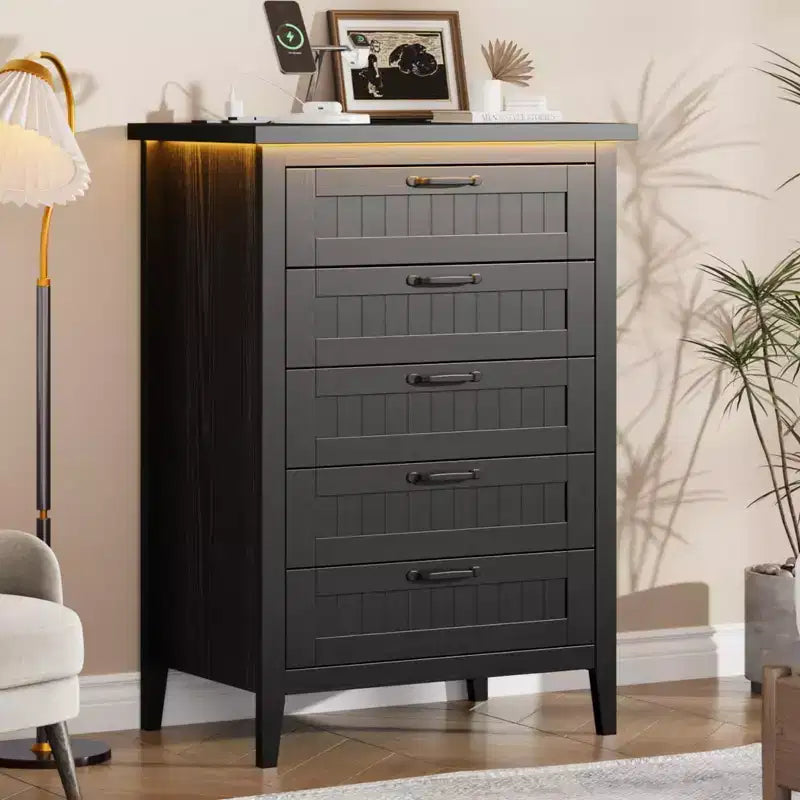 Commode moderne à 3/5/6/8 tiroirs avec lumière LED, petite table de chevet en bois et commode, meuble de rangement pour chambre, placard et salon
