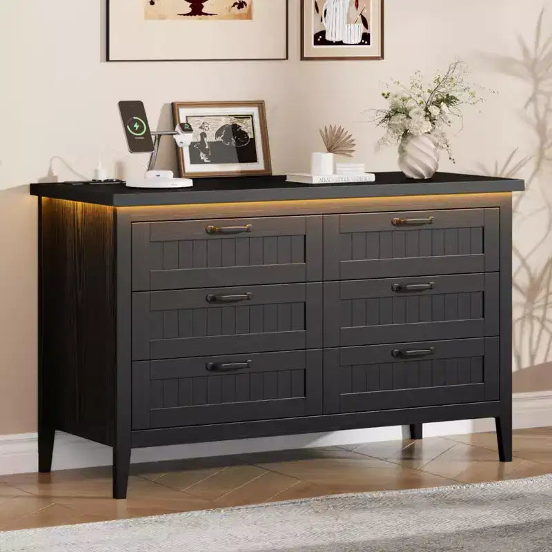Commode moderne à 3/5/6/8 tiroirs avec lumière LED, petite table de chevet en bois et commode, meuble de rangement pour chambre, placard et salon