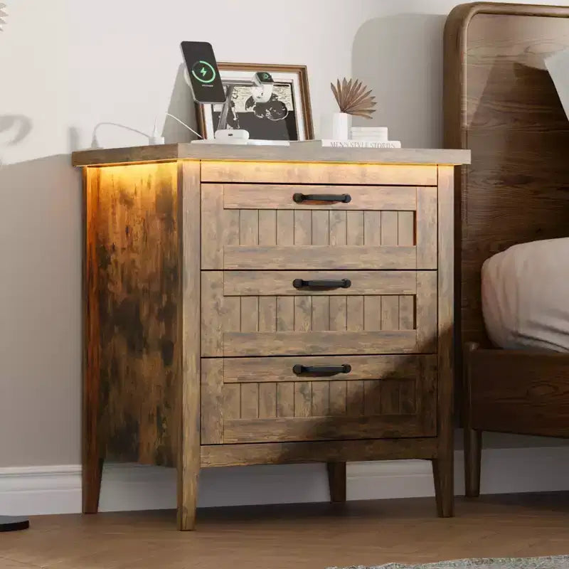 Commode moderne à 3/5/6/8 tiroirs avec lumière LED, petite table de chevet en bois et commode, meuble de rangement pour chambre, placard et salon