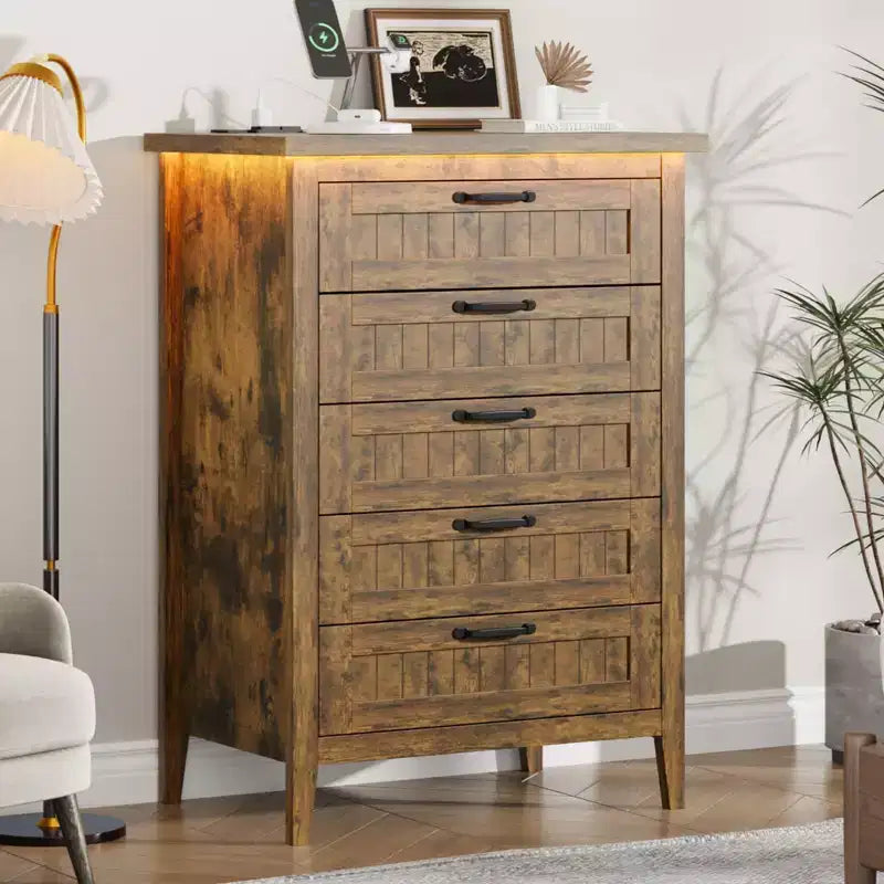 Commode moderne à 3/5/6/8 tiroirs avec lumière LED, petite table de chevet en bois et commode, meuble de rangement pour chambre, placard et salon