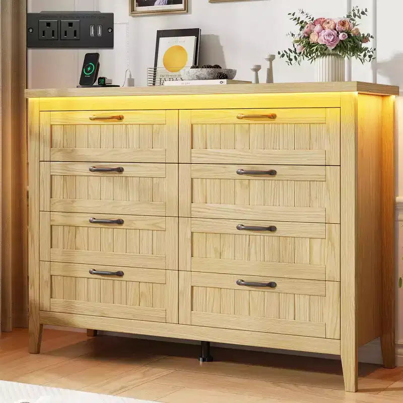 Commode moderne à 3/5/6/8 tiroirs avec lumière LED, petite table de chevet en bois et commode, meuble de rangement pour chambre, placard et salon