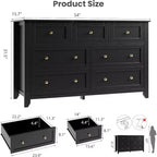 Commode moderne GustoWave, 7 tiroirs, 137 cm de large, pour chambre, entrée, couloir, noire