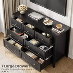 Commode moderne GustoWave, 7 tiroirs, 137 cm de large, pour chambre, entrée, couloir, noire