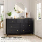 Commode moderne GustoWave, 7 tiroirs, 137 cm de large, pour chambre, entrée, couloir, noire