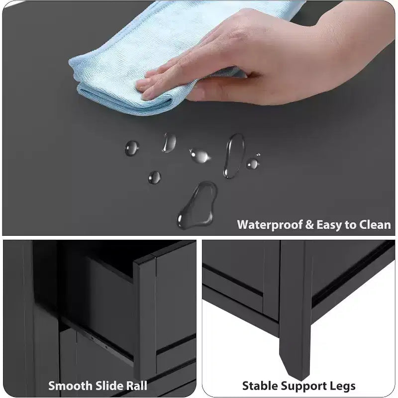 Commode moderne GustoWave, 7 tiroirs, 137 cm de large, pour chambre, entrée, couloir, noire