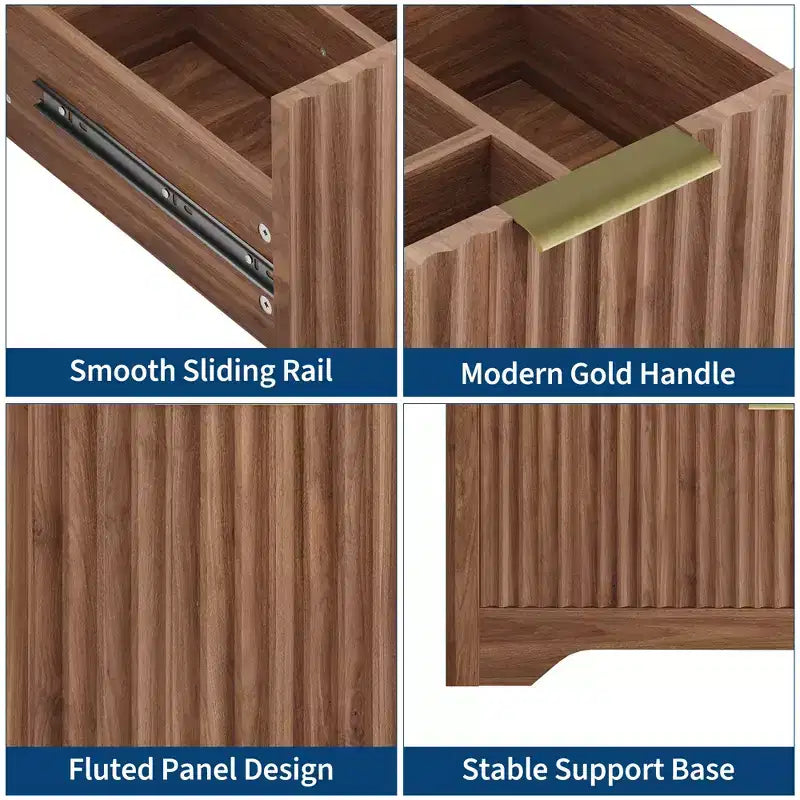 Meuble-lavabo de salle de bain moderne cannelé avec lavabo en céramique intégré, armoire de rangement autoportante avec 3 tiroirs pour salle de bain contemporaine.