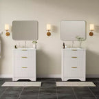 Meuble-lavabo de salle de bain moderne cannelé avec lavabo en céramique intégré, armoire de rangement autoportante avec 3 tiroirs pour salle de bain contemporaine.
