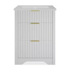 Meuble-lavabo de salle de bain moderne cannelé avec lavabo en céramique intégré, armoire de rangement autoportante avec 3 tiroirs pour salle de bain contemporaine.