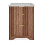 Meuble-lavabo de salle de bain moderne cannelé avec lavabo en céramique intégré, armoire de rangement autoportante avec 3 tiroirs pour salle de bain contemporaine.