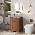 Modern Fluted Bathroom Vanity Set with Integrated Ceramic Basin Freestanding Bathroom Storage Vanity Cabinet with 3 Drawers for Contemporary Bathroom