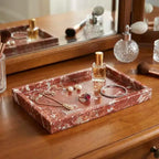 Élégant plateau de rangement à bijoux en marbre naturel, cadeau fête des mères, plateau en marbre véritable pour coiffeuse, salle de bain, décoration intérieure