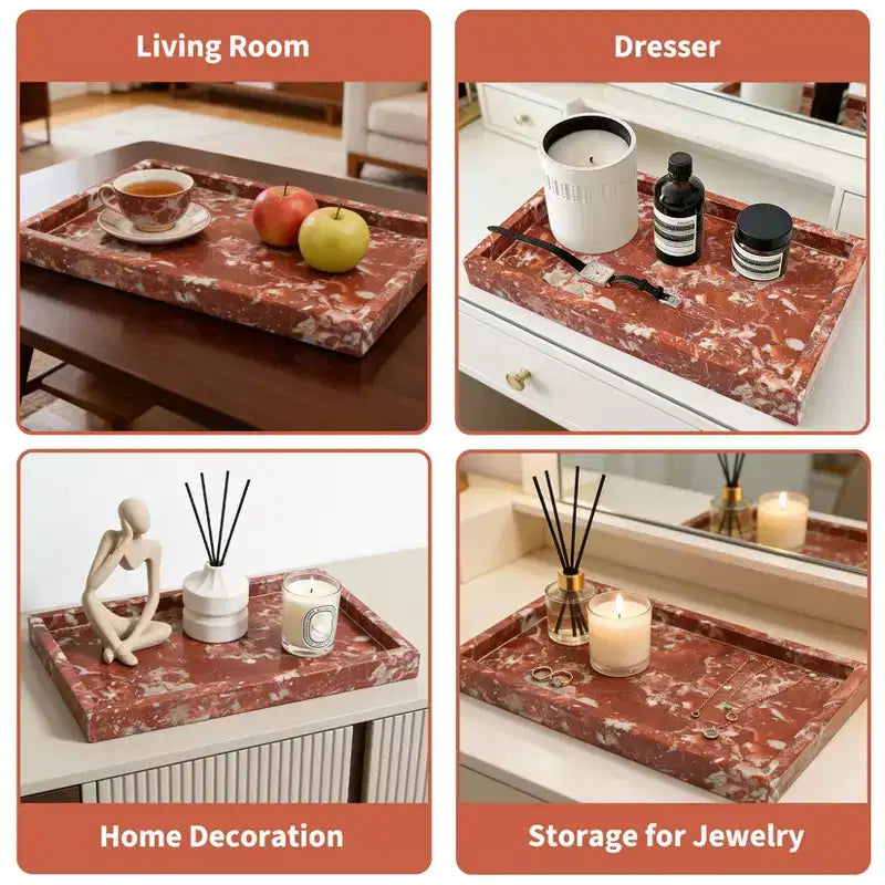 Élégant plateau de rangement à bijoux en marbre naturel, cadeau fête des mères, plateau en marbre véritable pour coiffeuse, salle de bain, décoration intérieure