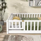 Lit Sailvan complet avec clôture et porte, lit plateforme pour enfants en bois massif