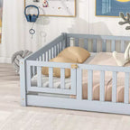 Lit Sailvan complet avec clôture et porte, lit plateforme pour enfants en bois massif
