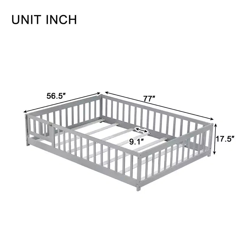 Lit Sailvan complet avec clôture et porte, lit plateforme pour enfants en bois massif