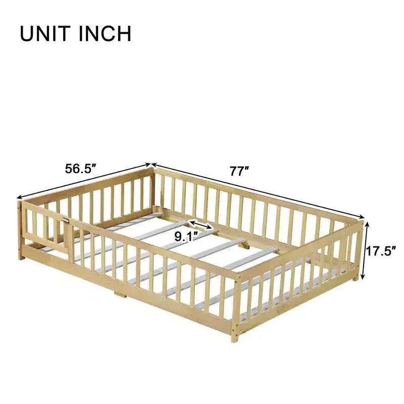 Lit Sailvan complet avec clôture et porte, lit plateforme pour enfants en bois massif