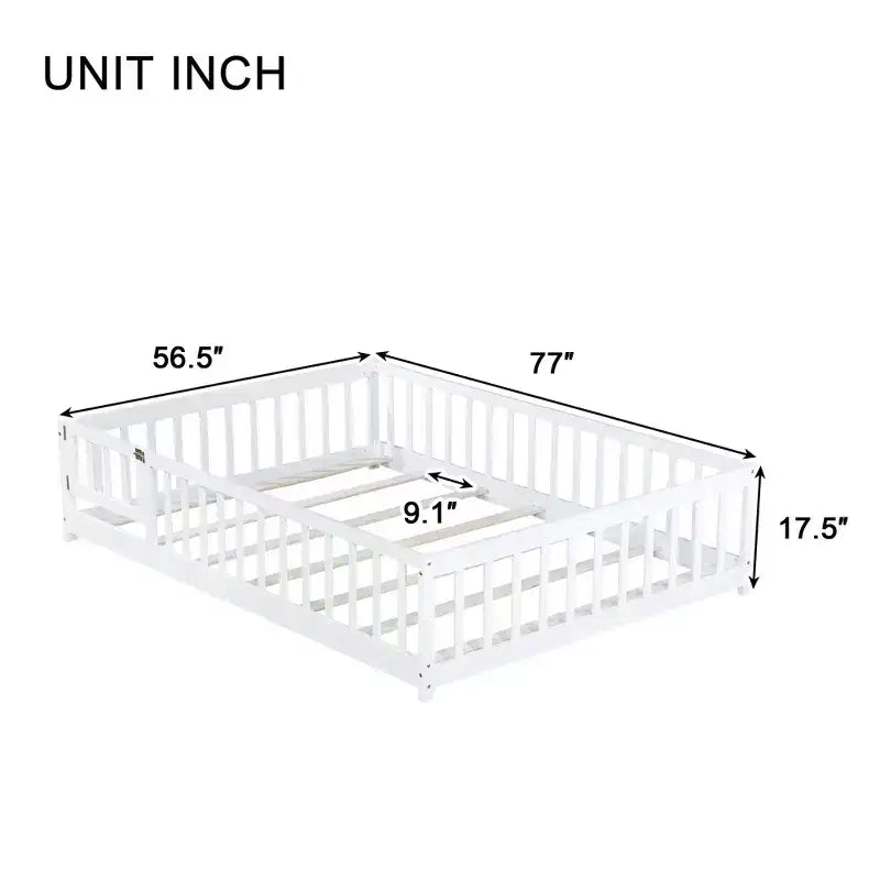 Lit Sailvan complet avec clôture et porte, lit plateforme pour enfants en bois massif