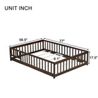 Lit Sailvan complet avec clôture et porte, lit plateforme pour enfants en bois massif