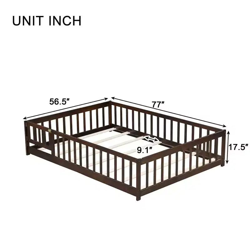 Lit Sailvan complet avec clôture et porte, lit plateforme pour enfants en bois massif