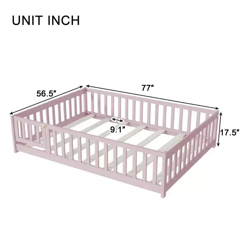 Lit Sailvan complet avec clôture et porte, lit plateforme pour enfants en bois massif