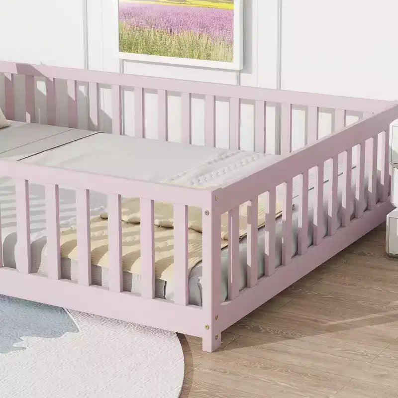 Lit Sailvan complet avec clôture et porte, lit plateforme pour enfants en bois massif