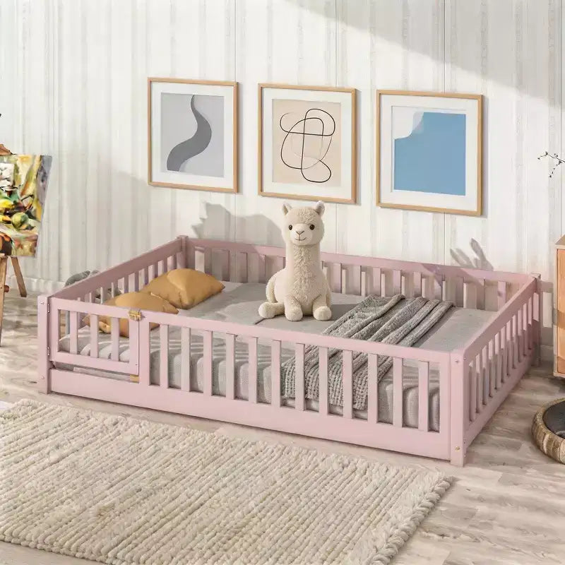 Lit Sailvan complet avec clôture et porte, lit plateforme pour enfants en bois massif