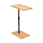 Table d'appoint en bambou en forme de C réglable en hauteur, table de canapé rectangulaire à 2 niveaux avec fente pour téléphone et porte-verre à vin