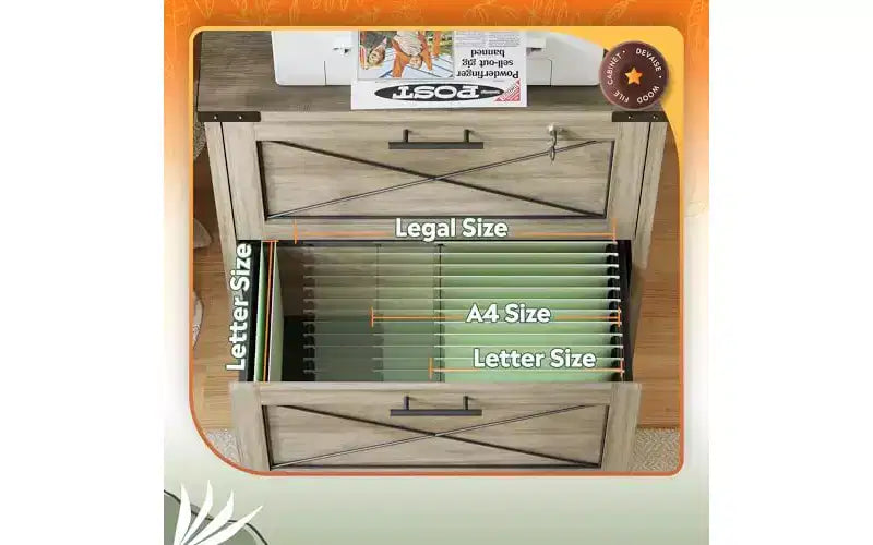DEXYLLO Classeur à Tiroirs Latéraux avec Serrure, 2 Tiroirs et Station de Recharge, Meuble d'Imprimante en Bois de Ferme avec Grand Espace de Rangement
