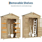Meuble de rangement de patio en bois résistant aux intempéries, en bois de sapin avec toit étanche, 6 étagères réglables, piquets et kits anti-chute – Idéal pour les outils de jardin