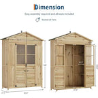 Meuble de rangement de patio en bois résistant aux intempéries, en bois de sapin avec toit étanche, 6 étagères réglables, piquets et kits anti-chute – Idéal pour les outils de jardin