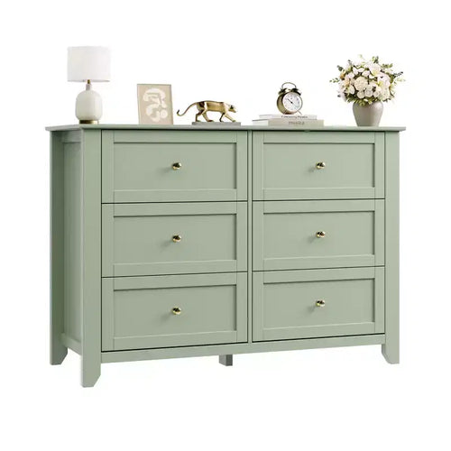 6 Drawer Dresser Tall Wooden Storage Chest with Deep Drawers, Metal Knobs Organizer Cabinet for Entryway, Hallway, Living Room, Kids Room, Closet