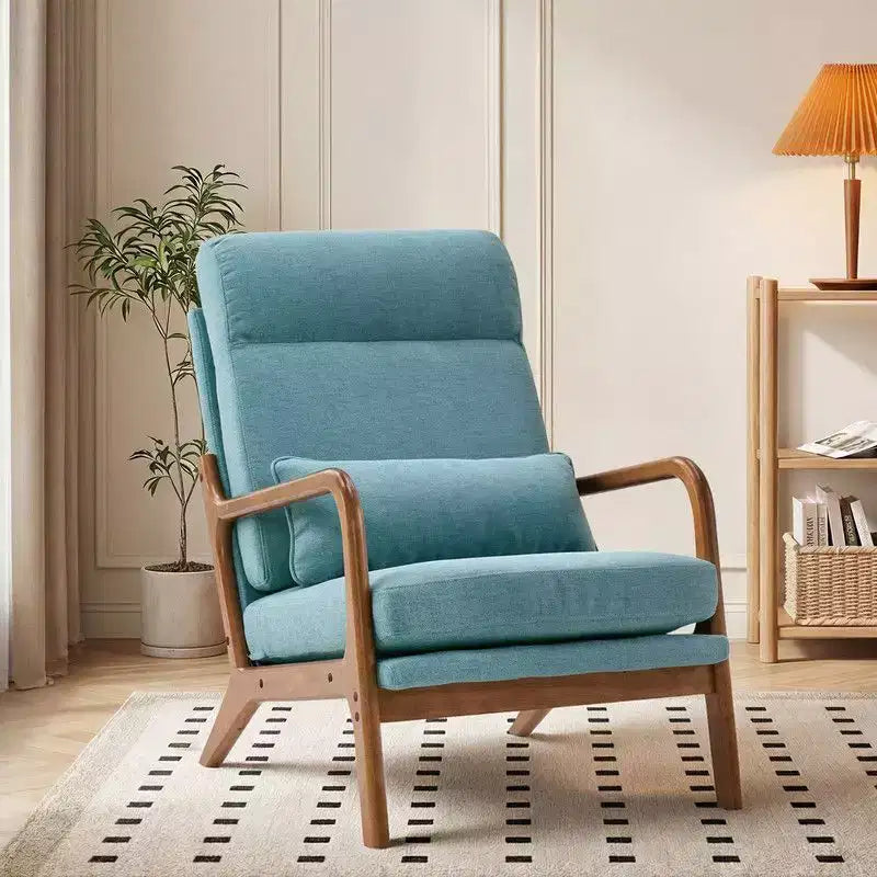 Karl Home Lot de 2 Chaises de Loisirs d'Intérieur en Lin avec Dossier Haut, Accoudoirs en Bois Massif et Cadre en Fer