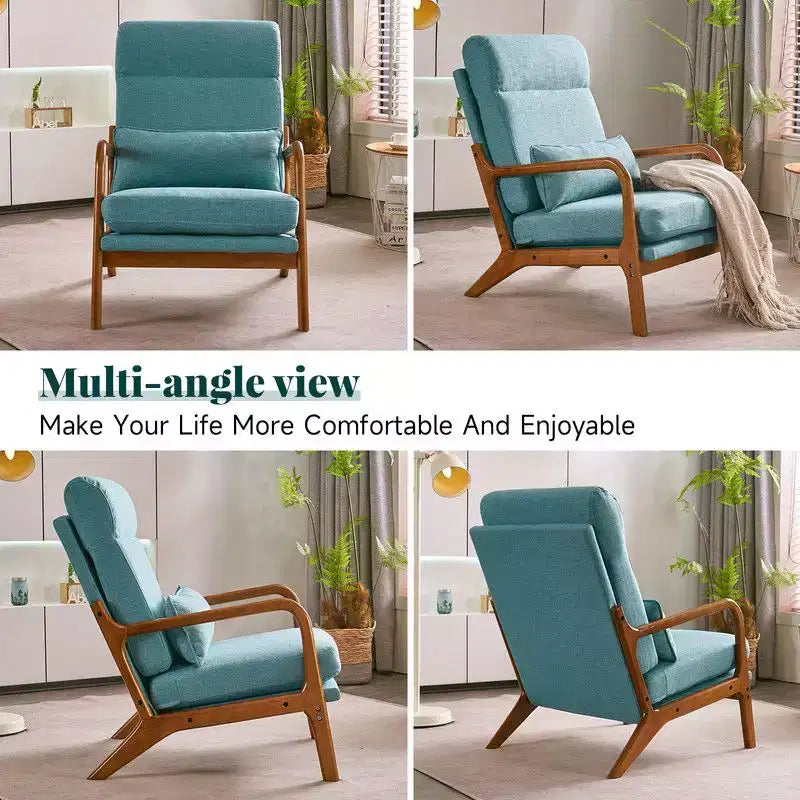 Karl Home Lot de 2 Chaises de Loisirs d'Intérieur en Lin avec Dossier Haut, Accoudoirs en Bois Massif et Cadre en Fer