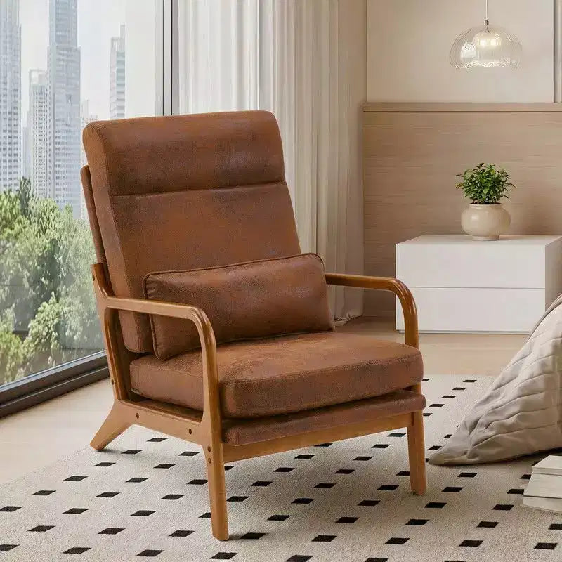 Karl Home Lot de 2 Chaises de Loisirs d'Intérieur en Lin avec Dossier Haut, Accoudoirs en Bois Massif et Cadre en Fer
