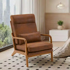 Karl Home Lot de 2 Chaises de Loisirs d'Intérieur en Lin avec Dossier Haut, Accoudoirs en Bois Massif et Cadre en Fer
