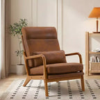 Karl Home Lot de 2 Chaises de Loisirs d'Intérieur en Lin avec Dossier Haut, Accoudoirs en Bois Massif et Cadre en Fer