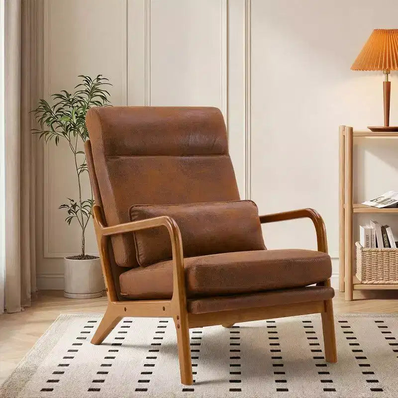 Karl Home Lot de 2 Chaises de Loisirs d'Intérieur en Lin avec Dossier Haut, Accoudoirs en Bois Massif et Cadre en Fer
