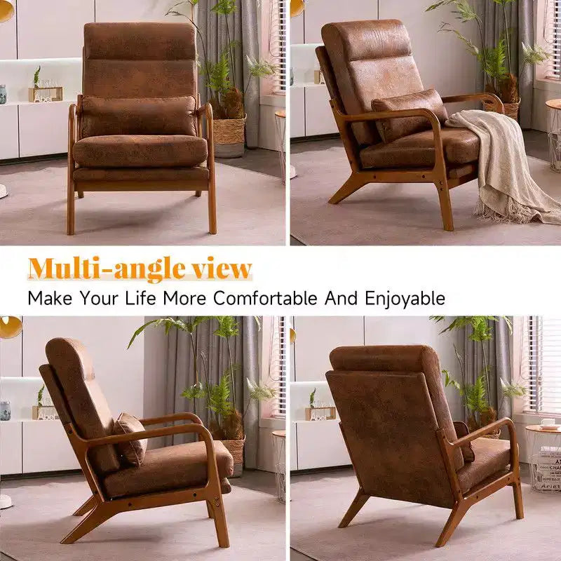 Karl Home Lot de 2 Chaises de Loisirs d'Intérieur en Lin avec Dossier Haut, Accoudoirs en Bois Massif et Cadre en Fer