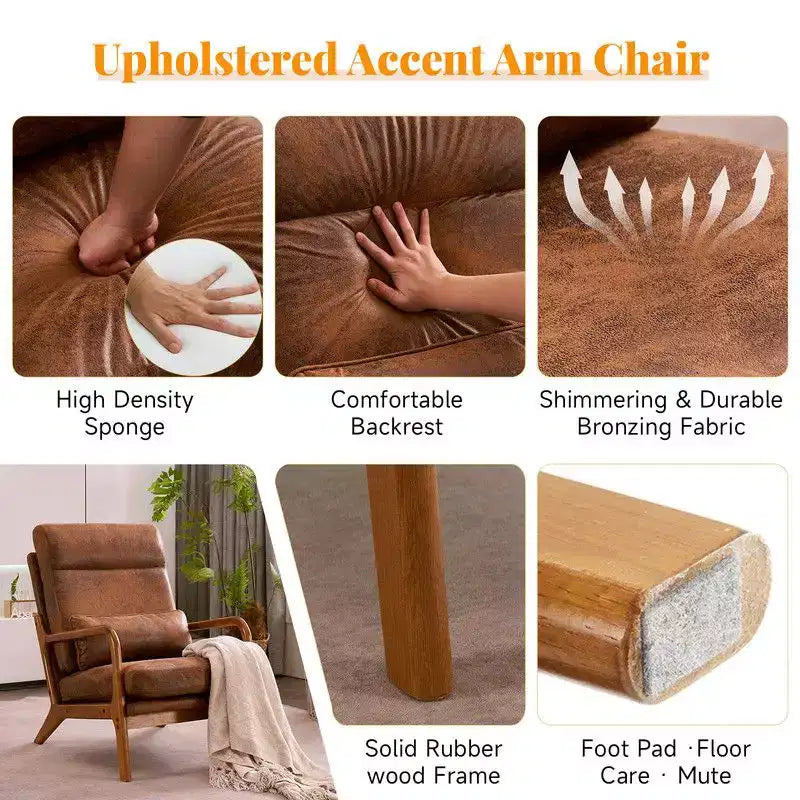 Karl Home Lot de 2 Chaises de Loisirs d'Intérieur en Lin avec Dossier Haut, Accoudoirs en Bois Massif et Cadre en Fer