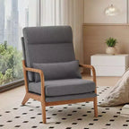 Karl Home Lot de 2 Chaises de Loisirs d'Intérieur en Lin avec Dossier Haut, Accoudoirs en Bois Massif et Cadre en Fer
