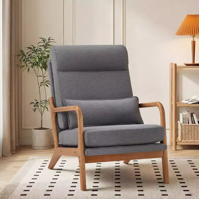 Karl Home Lot de 2 Chaises de Loisirs d'Intérieur en Lin avec Dossier Haut, Accoudoirs en Bois Massif et Cadre en Fer
