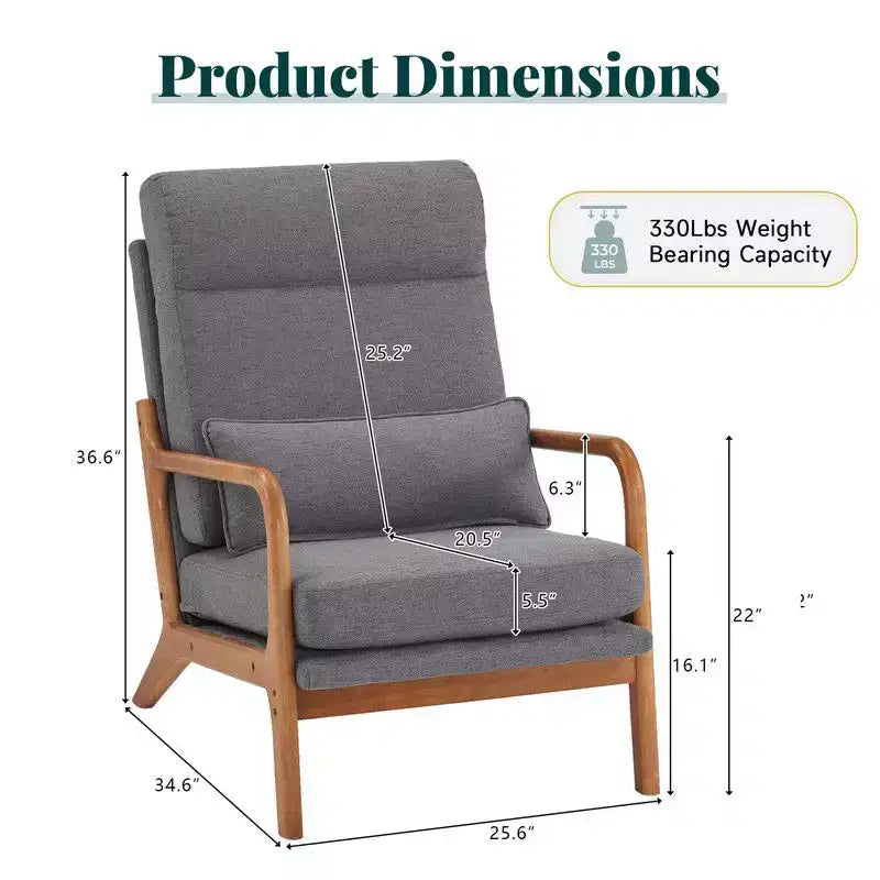 Karl Home Lot de 2 Chaises de Loisirs d'Intérieur en Lin avec Dossier Haut, Accoudoirs en Bois Massif et Cadre en Fer
